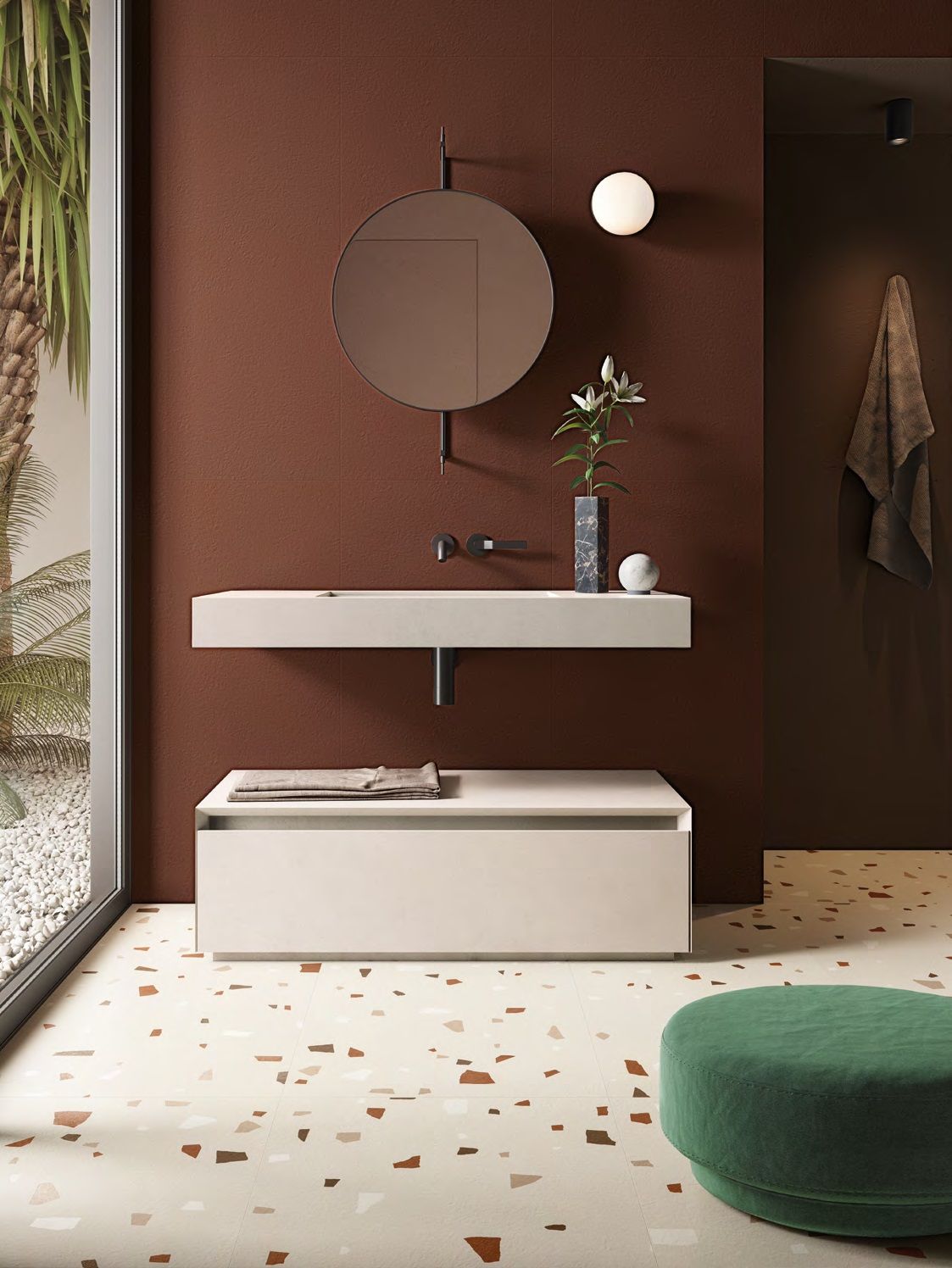 Baie mediteraneană în teracotă | Inspirație Baie Minimalist