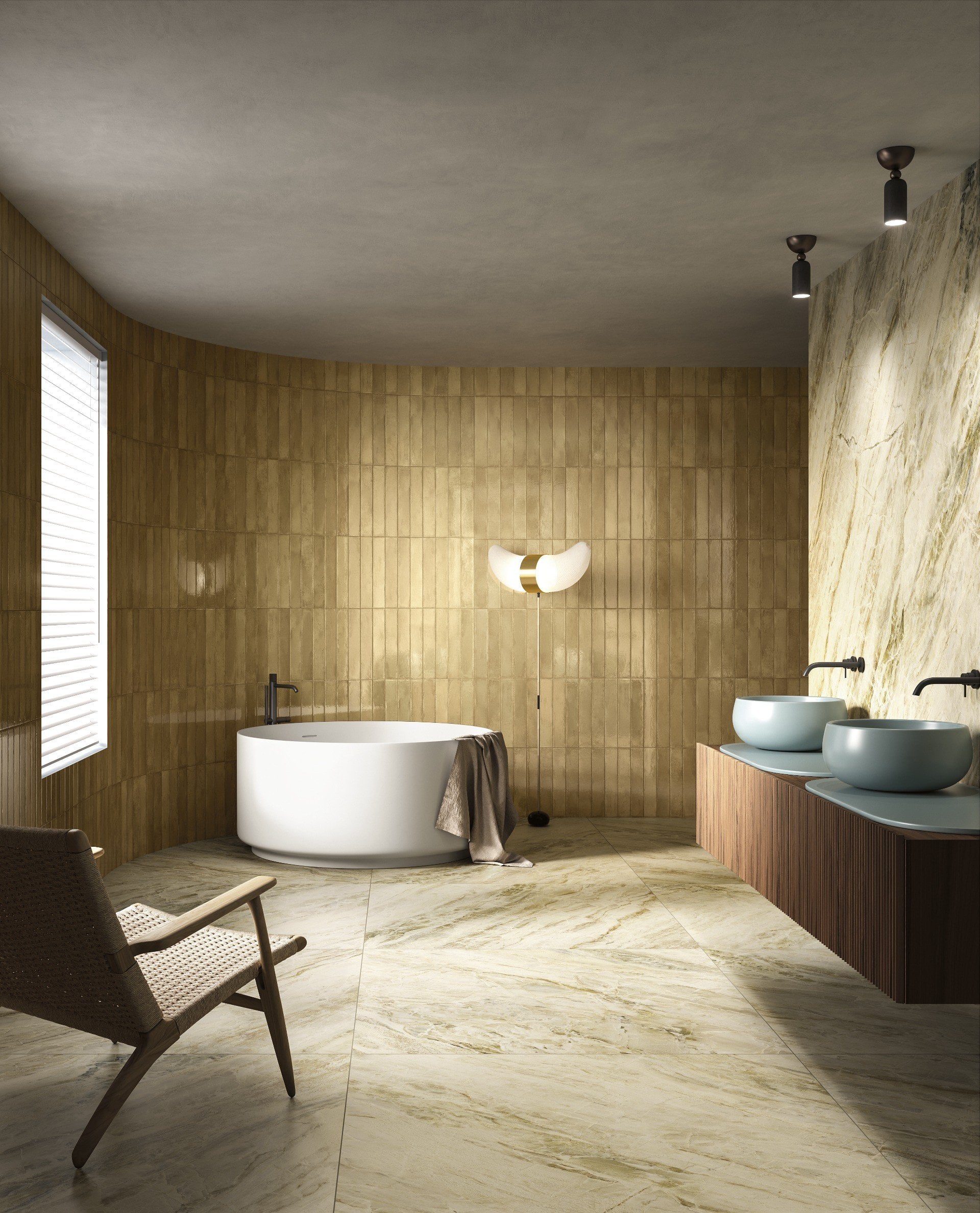 Baie spa în tonuri aurii | Inspirație Baie Minimalist