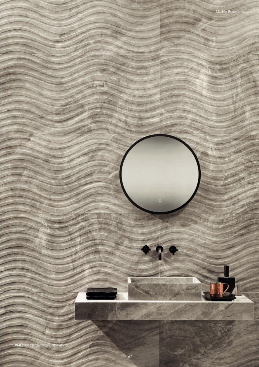 Baie minimalistă cu reliefuri fluide | Inspirație Baie Modern
