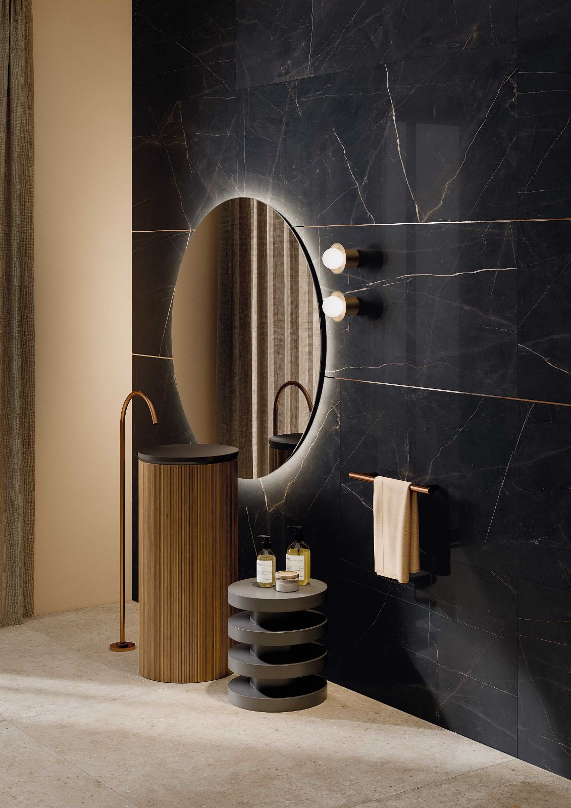 Baie dramatică în marmură neagră | Inspirație Baie Modern