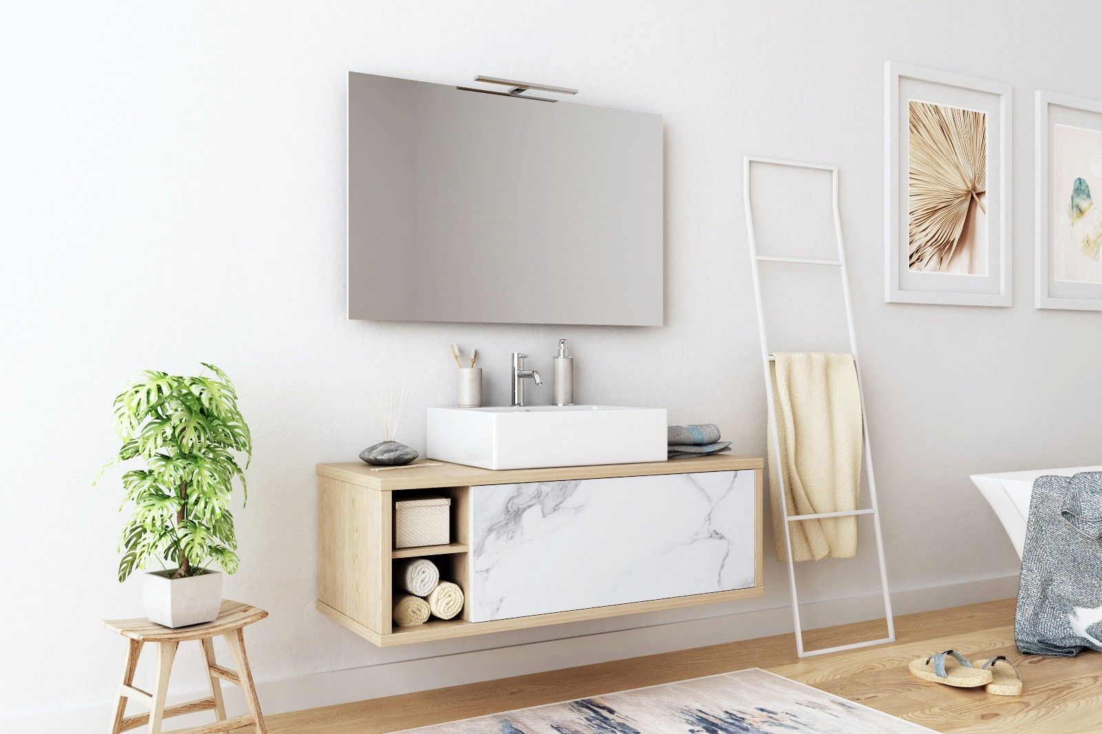Baie luminoasă, cu accente naturale | Inspirație Baie Modern