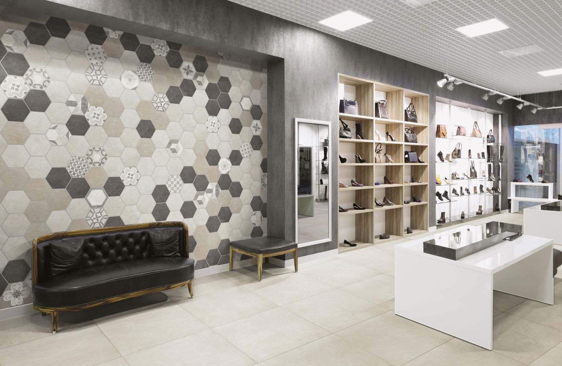 Retail elegant cu accente grafice | Inspirație Baie Modern