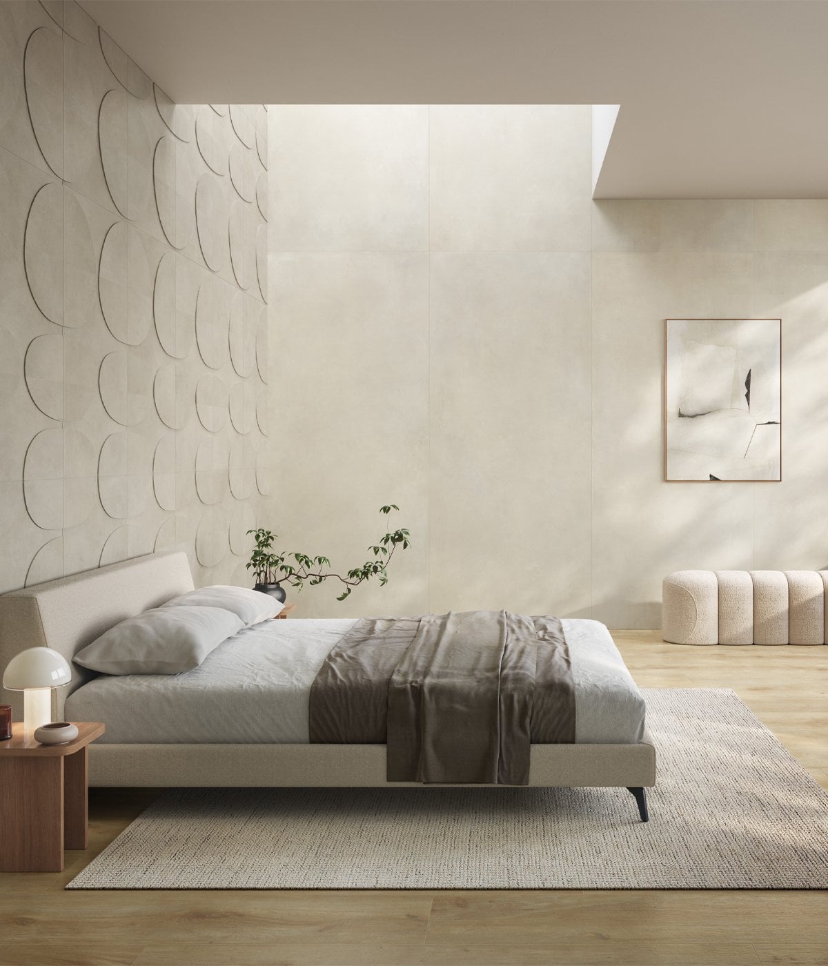 Dormitor luminos cu accente sculpturale | Inspirație Dormitor Modern