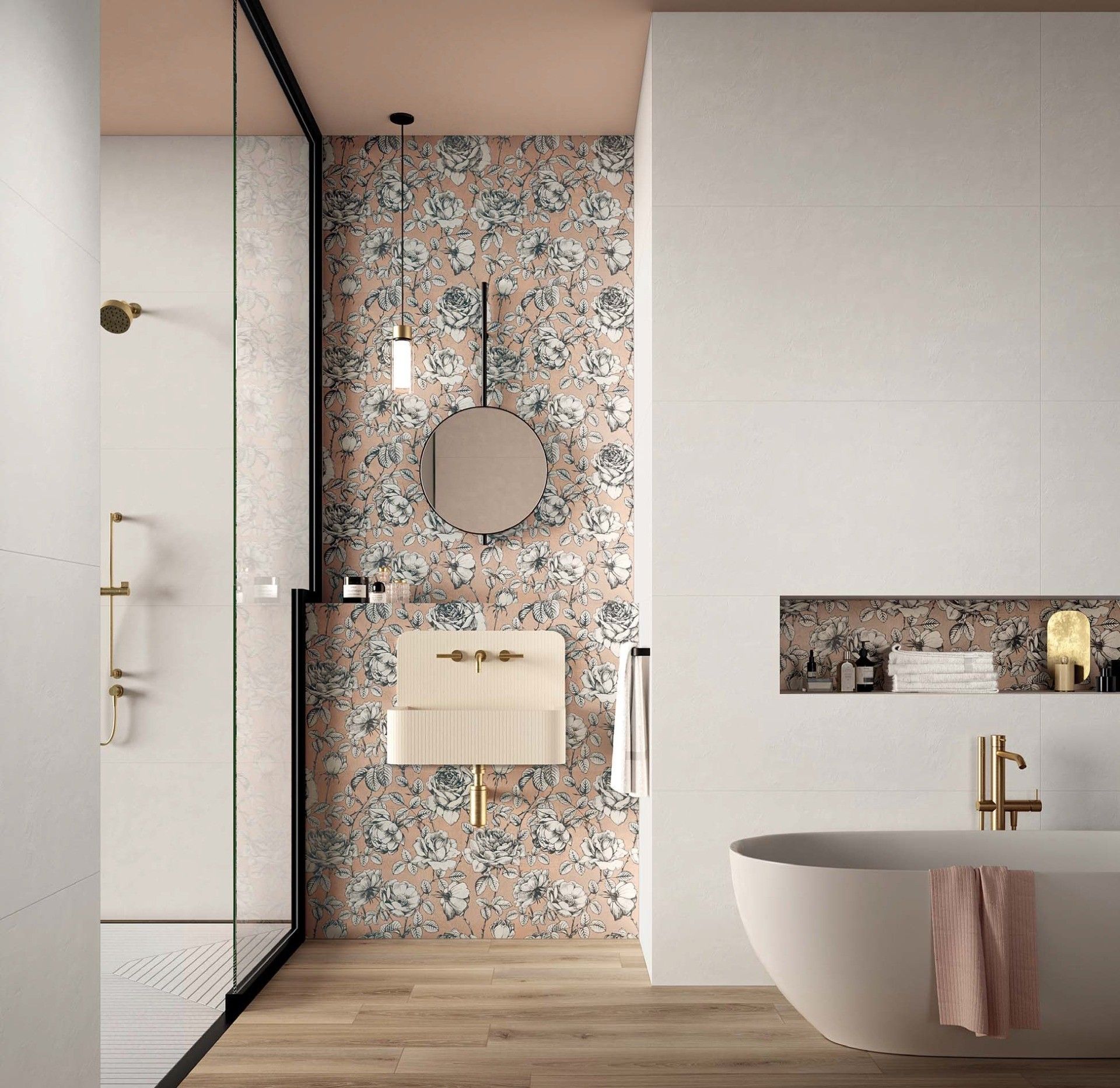 Baie romantică, accente florale | Inspirație Baie Modern