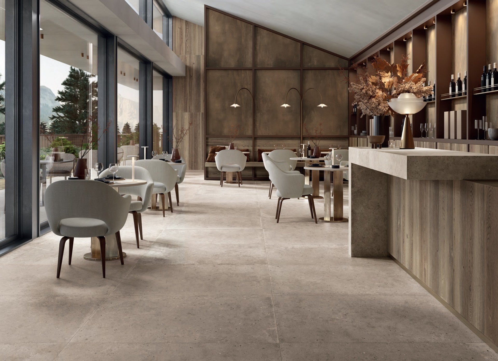 Restaurant montan cu texturi calde | Inspirație Baie Modern