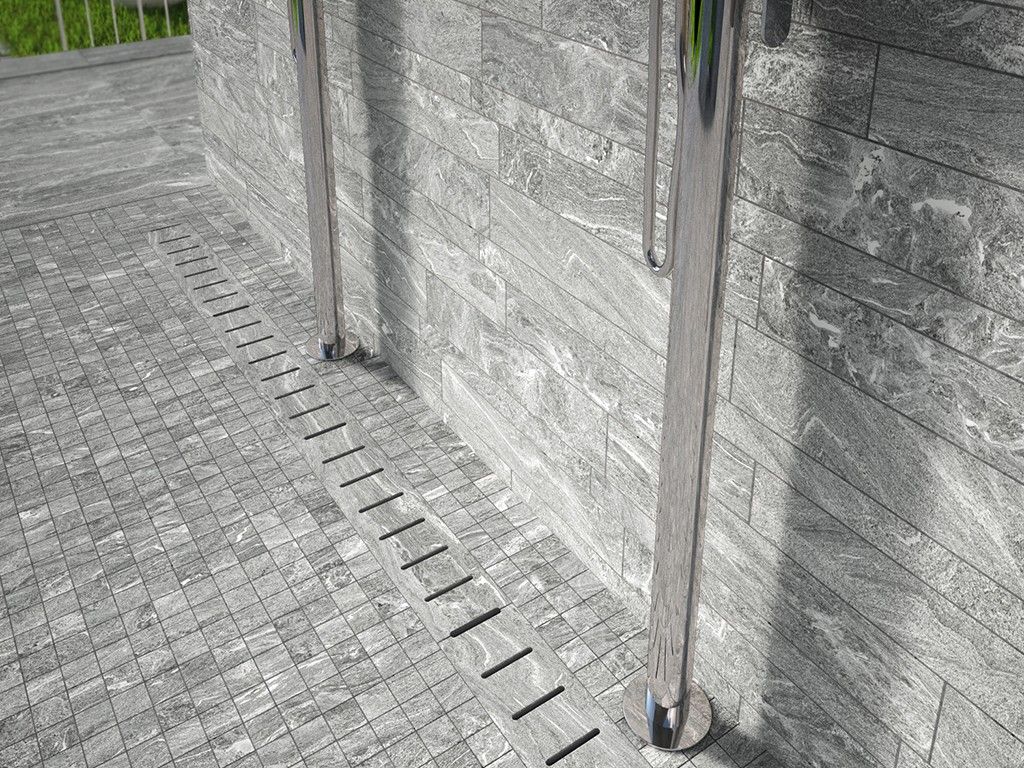 Duș exterior în piatră gri | Inspirație Baie Minimalist