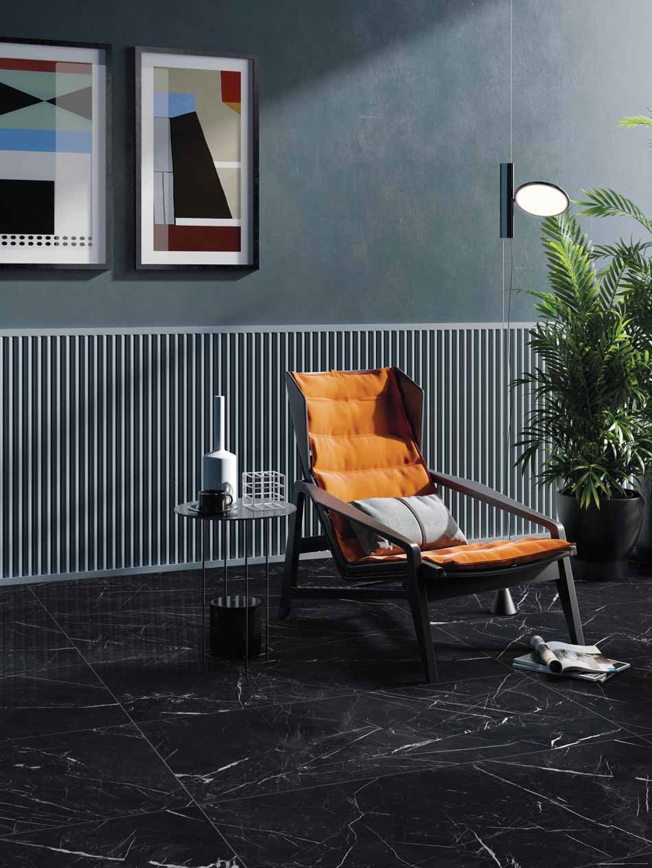 Ambient lounge cu marmură neagră | Inspirație Baie Minimalist