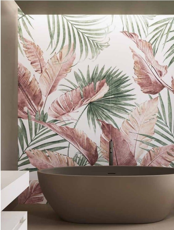 Baie tropicală cu accente roz | Inspirație Baie Modern