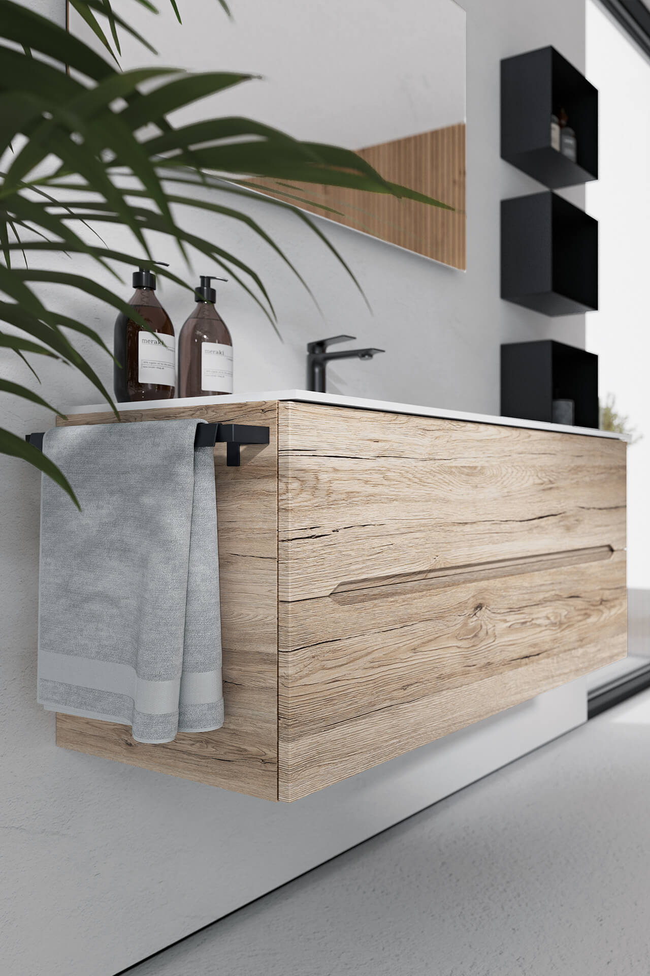 Baie minimalistă cu accente calde | Inspirație Baie Modern