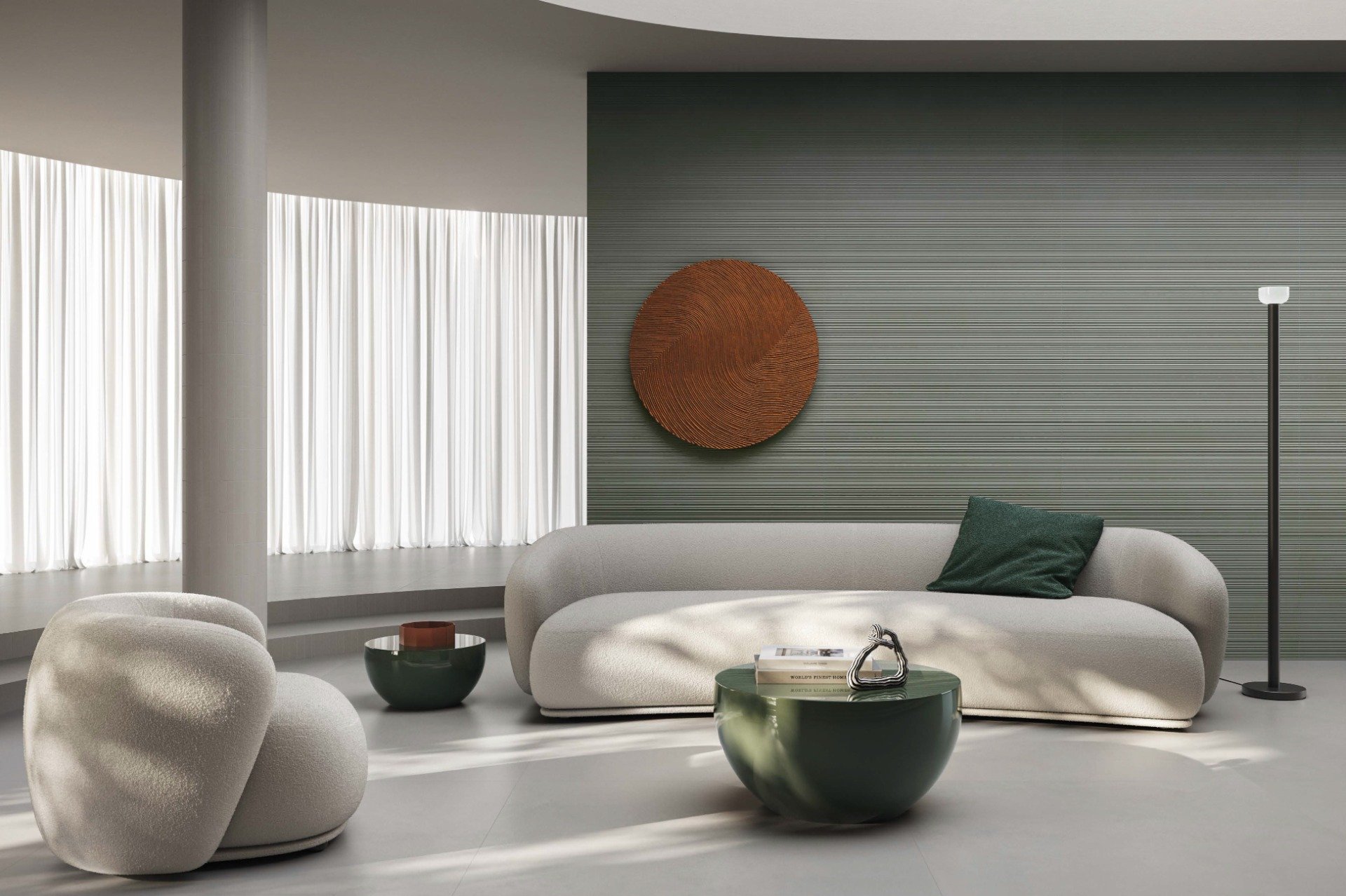 Living minimalist cu accente de verde | Inspirație Baie Modern