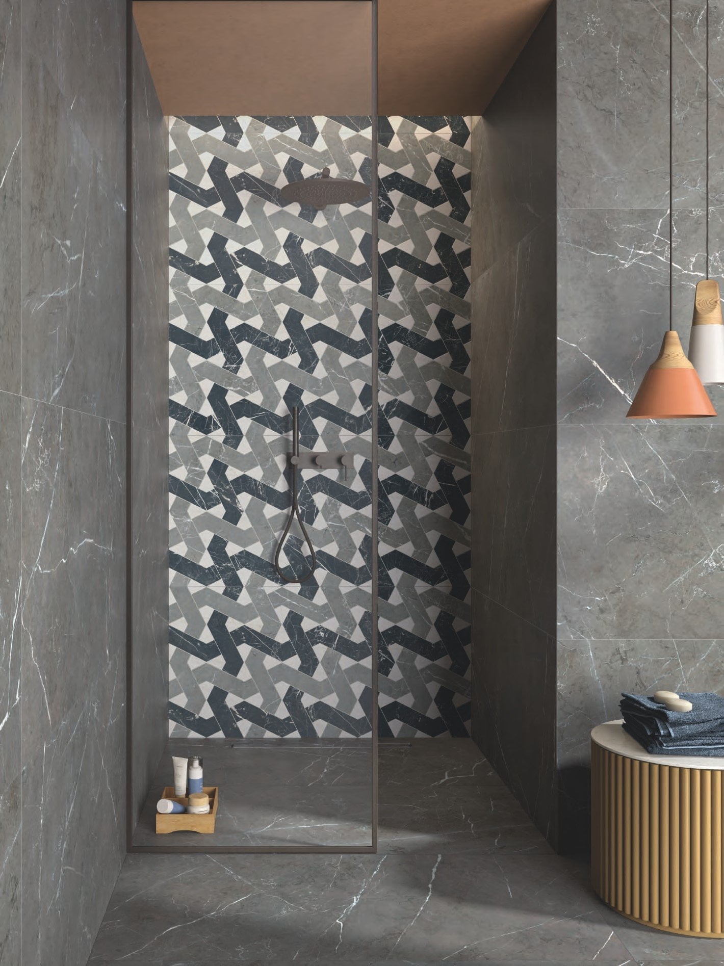 Duș modern cu accente geometrice | Inspirație Baie Modern