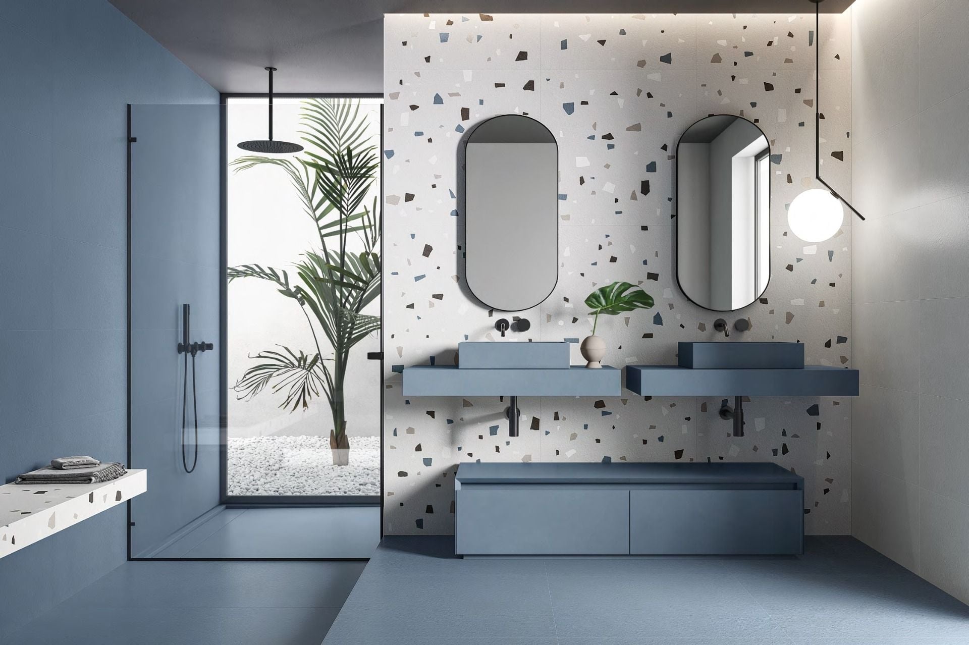 Baie modernă cu accente terrazzo | Inspirație Baie Minimalist