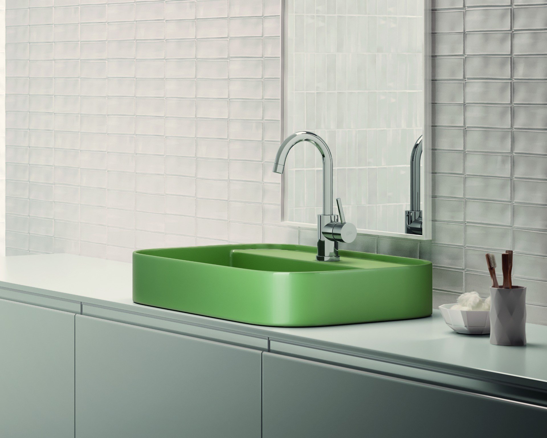 Baie minimalistă, accent verde | Inspirație Baie Modern