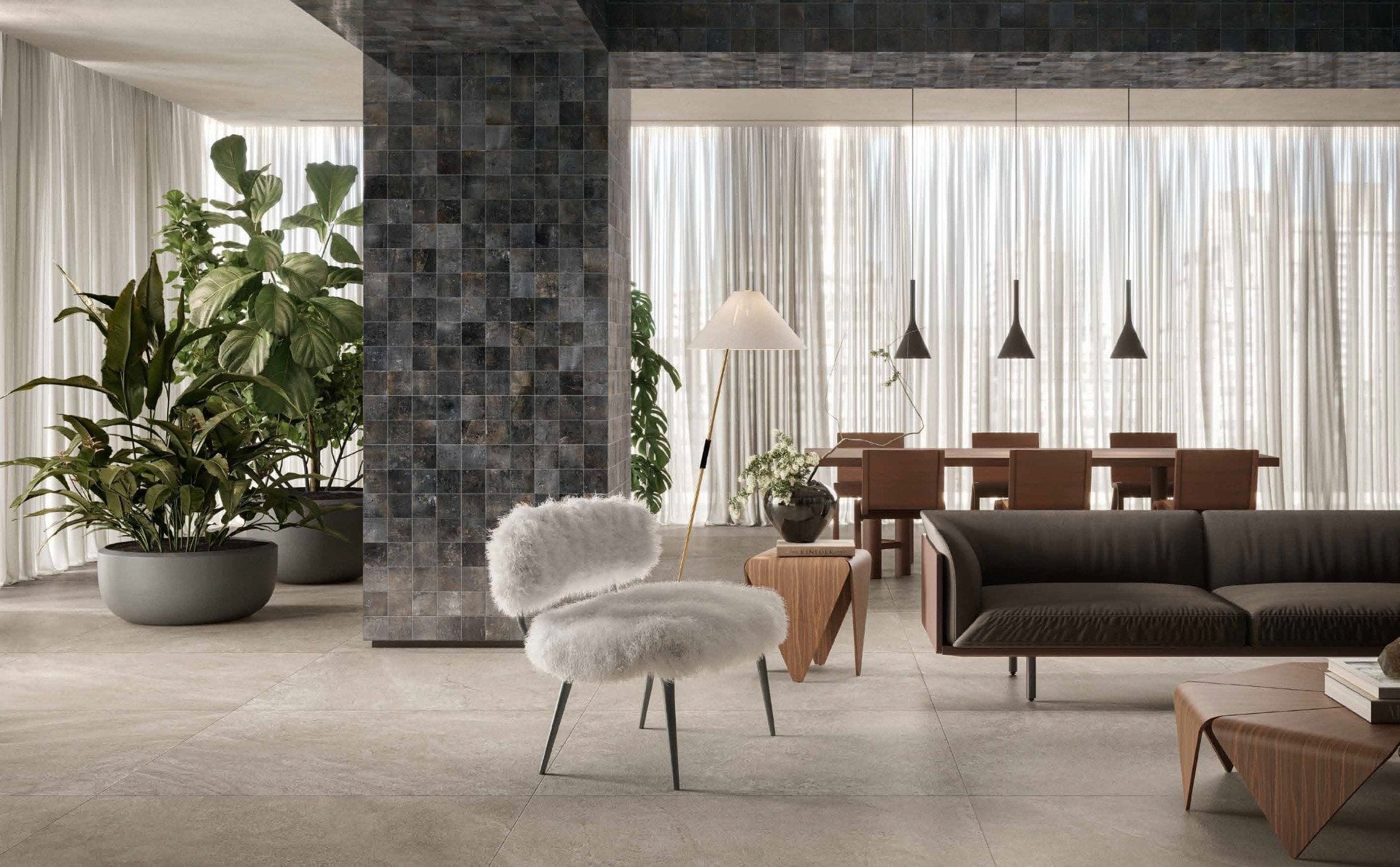 Living minimalist cu accente întunecate | Inspirație Baie Modern