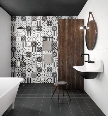 Baie eclectic-urbană cu pattern | Inspirație Baie Modern