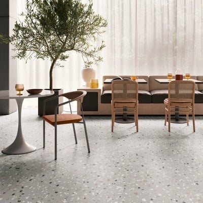 Terrazzo modern sub lumină blândă | Inspirație Living Industrial