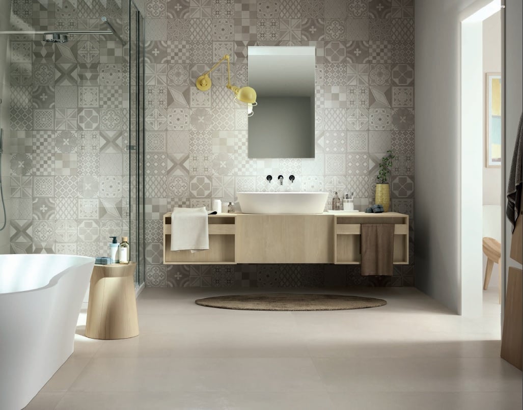 Baie modernă cu accente pattern | Inspirație Baie Modern