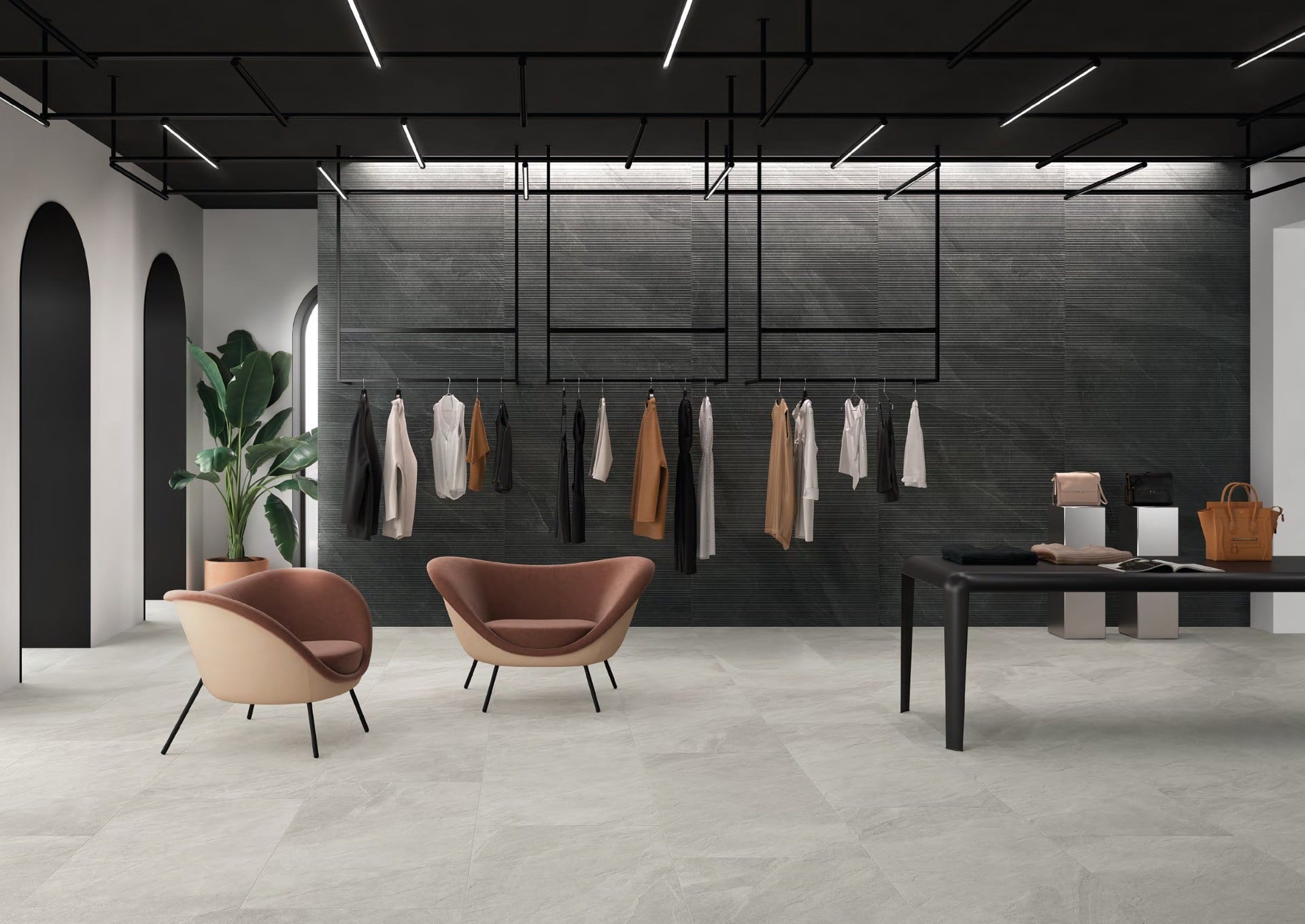 Spațiu comercial cu accente tactile | Inspirație Baie Minimalist