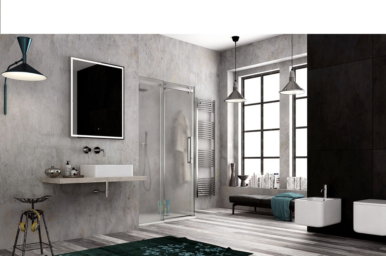 Baie industrială cu accente calde | Inspirație Baie Modern
