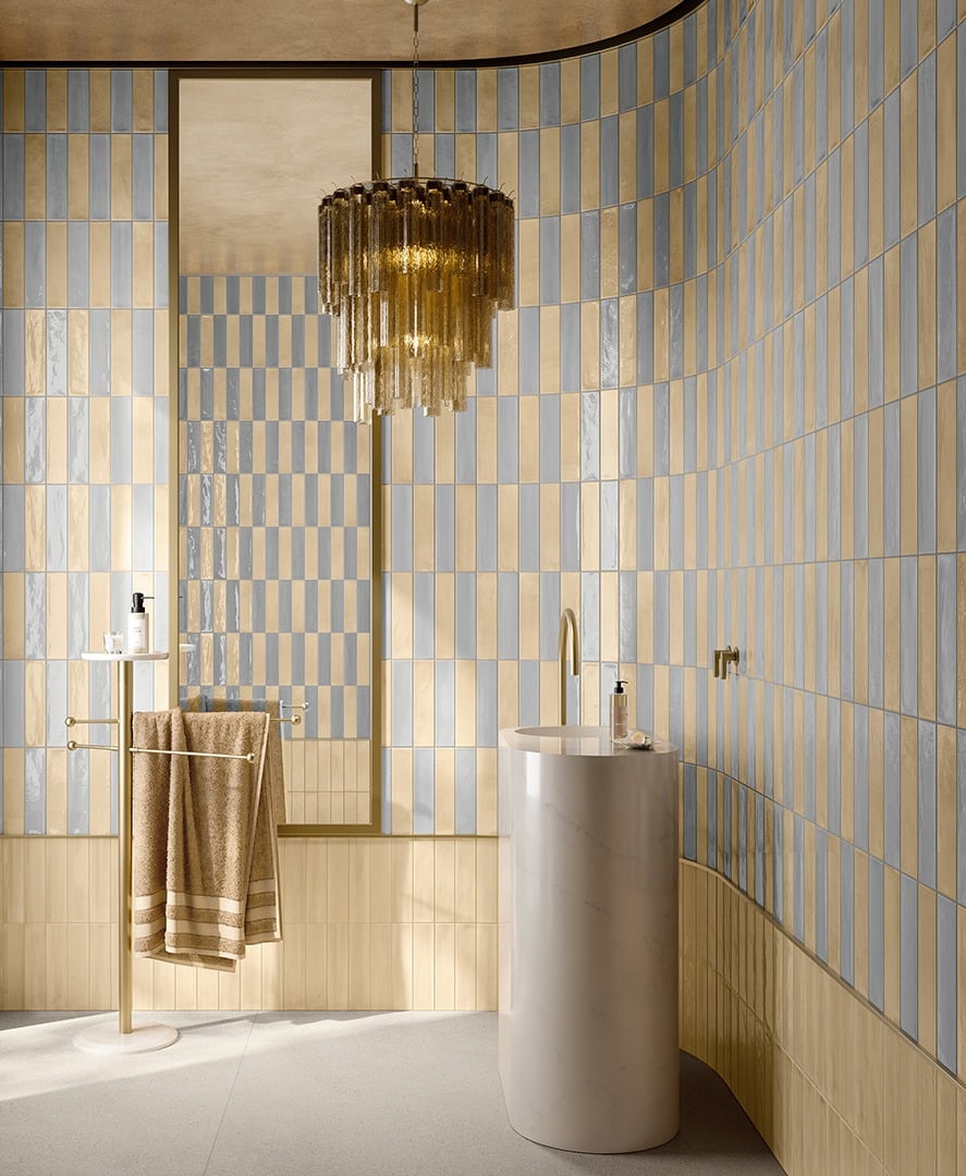 Baie eclectic-chic în dungi | Inspirație Baie Modern