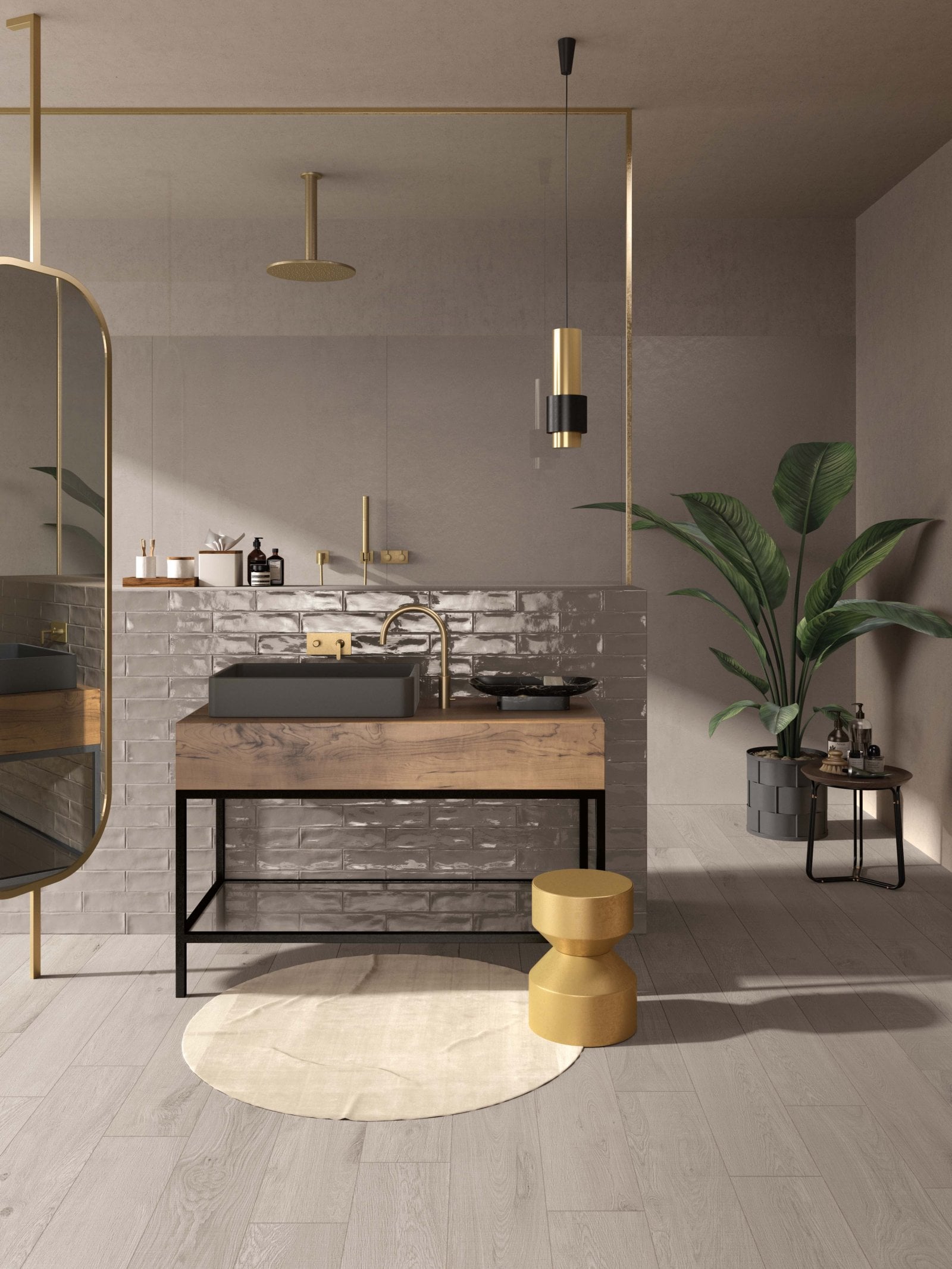 Baie modernă cu accente aurii | Inspirație Baie Modern