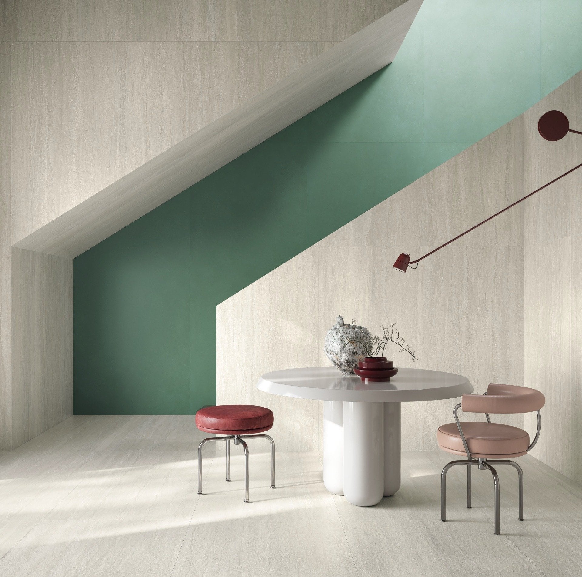 Minimalism tactil cu accente grafice | Inspirație Baie Minimalist
