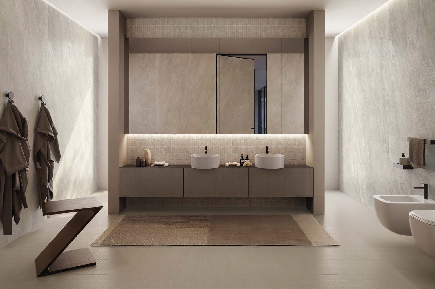 Baie modernă în tonuri calde | Inspirație Baie Minimalist
