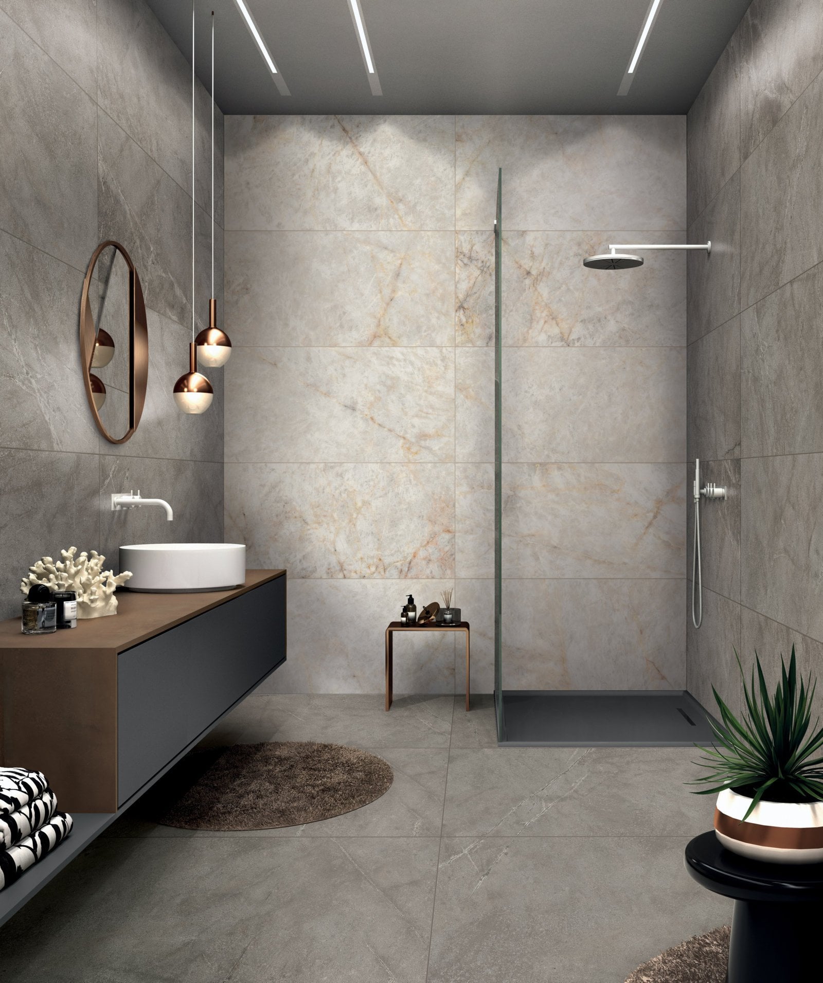 Baie spațioasă cu accente calde | Inspirație Baie Minimalist