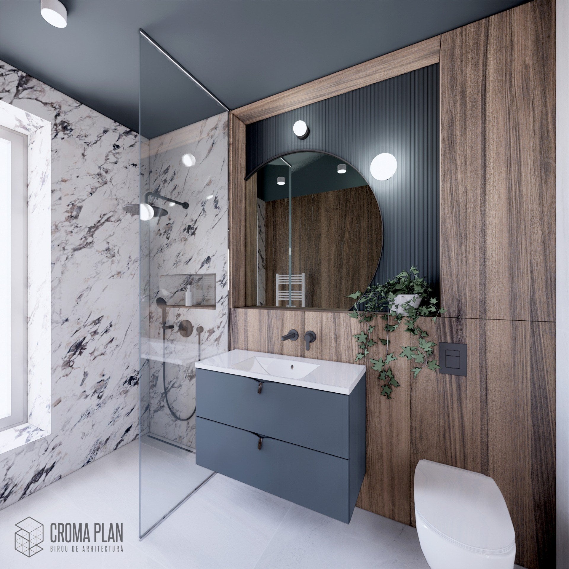 Baie modernă cu accente de lemn | Inspirație Baie Modern