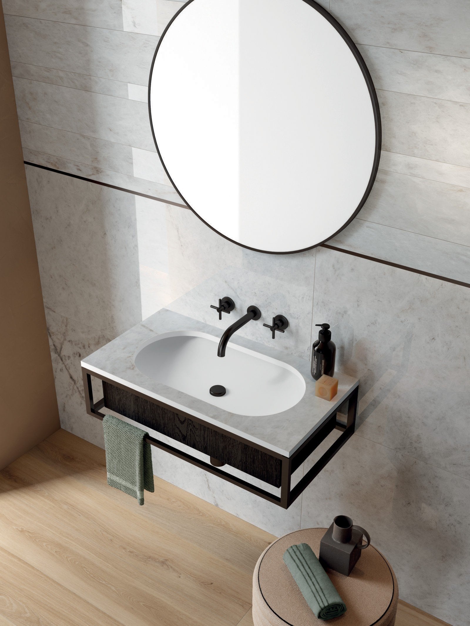 Baie modernă cu tonuri calde | Inspirație Baie Minimalist