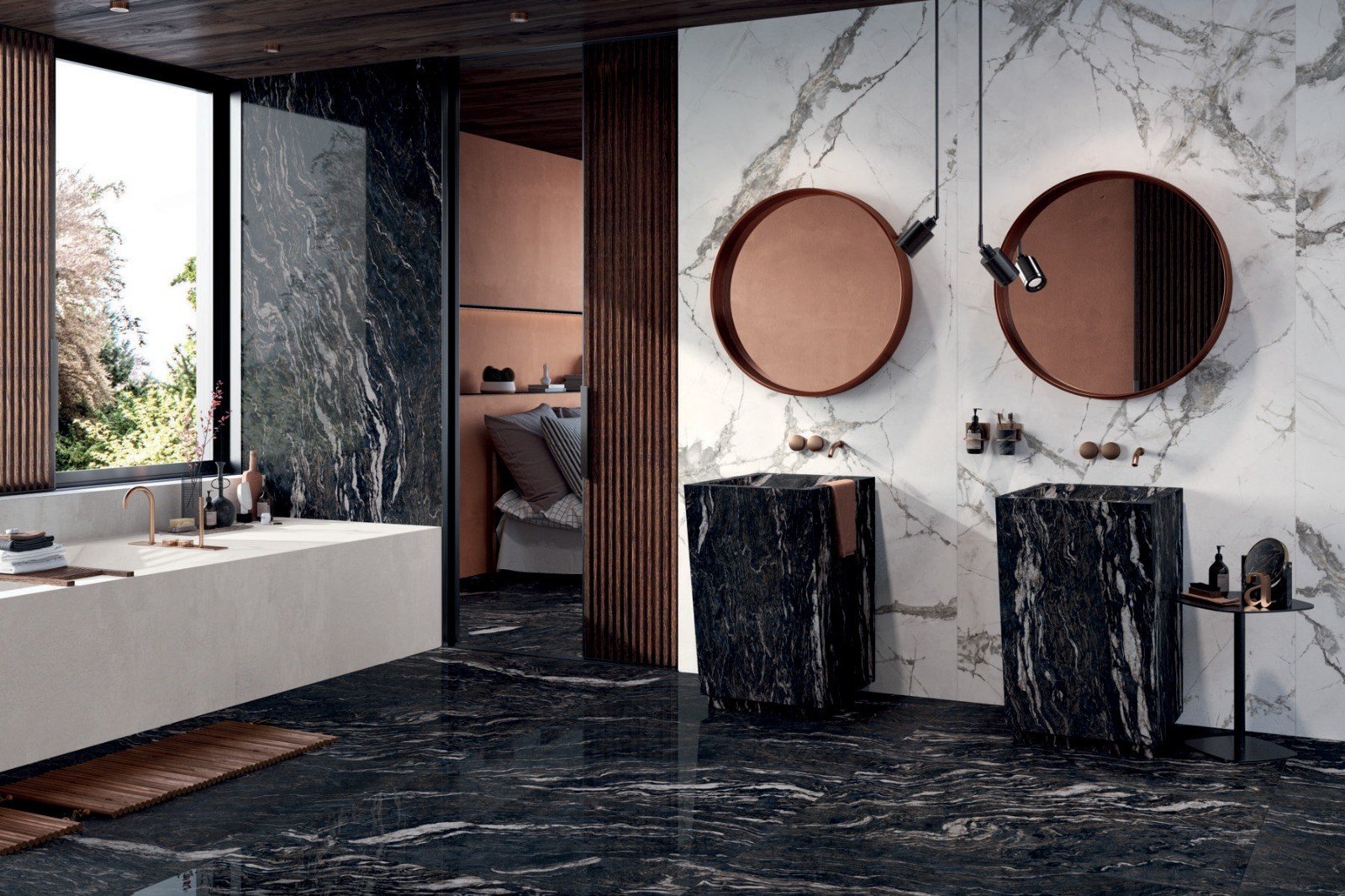 Baie spațioasă cu accente marmorate | Inspirație Baie Modern