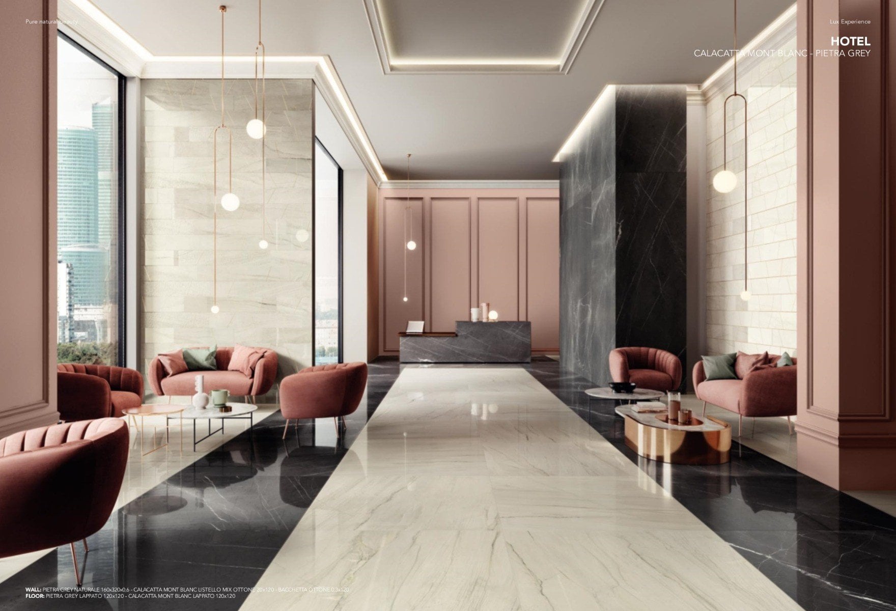 Hol de hotel în marmură contrastantă | Inspirație Baie Modern