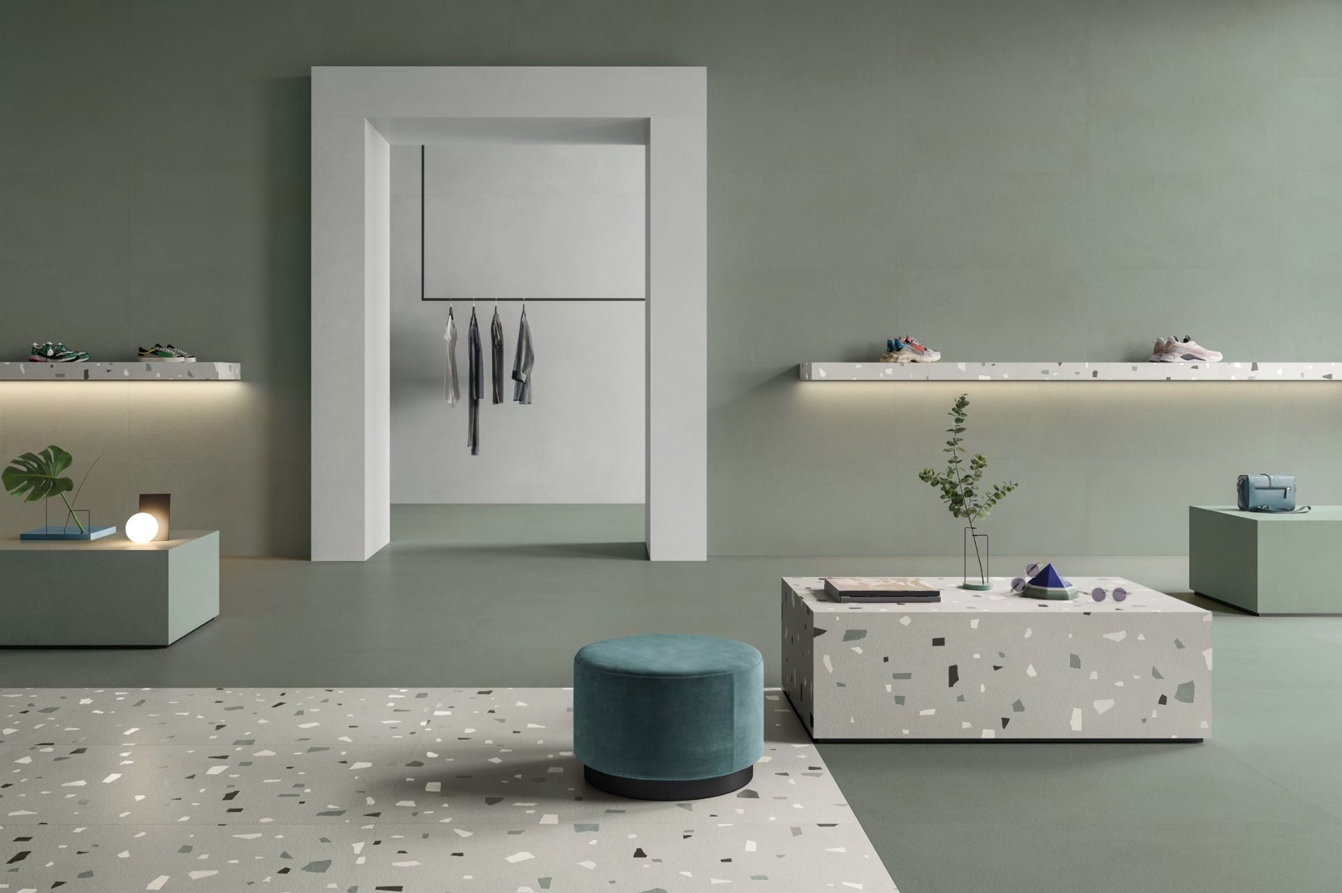 Spațiu comercial cu accente terrazzo | Inspirație Baie Modern