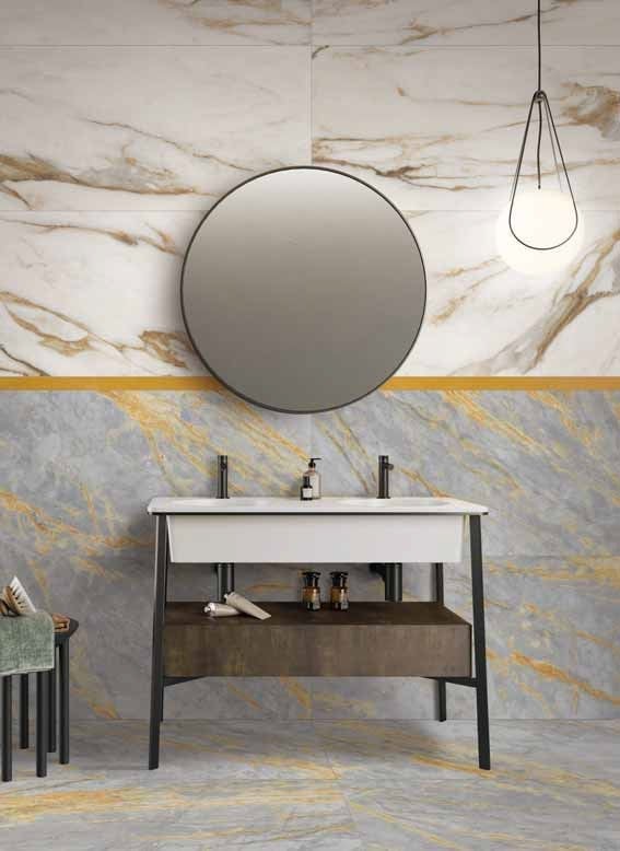 Baie modernă cu accente aurii | Inspirație Baie Modern