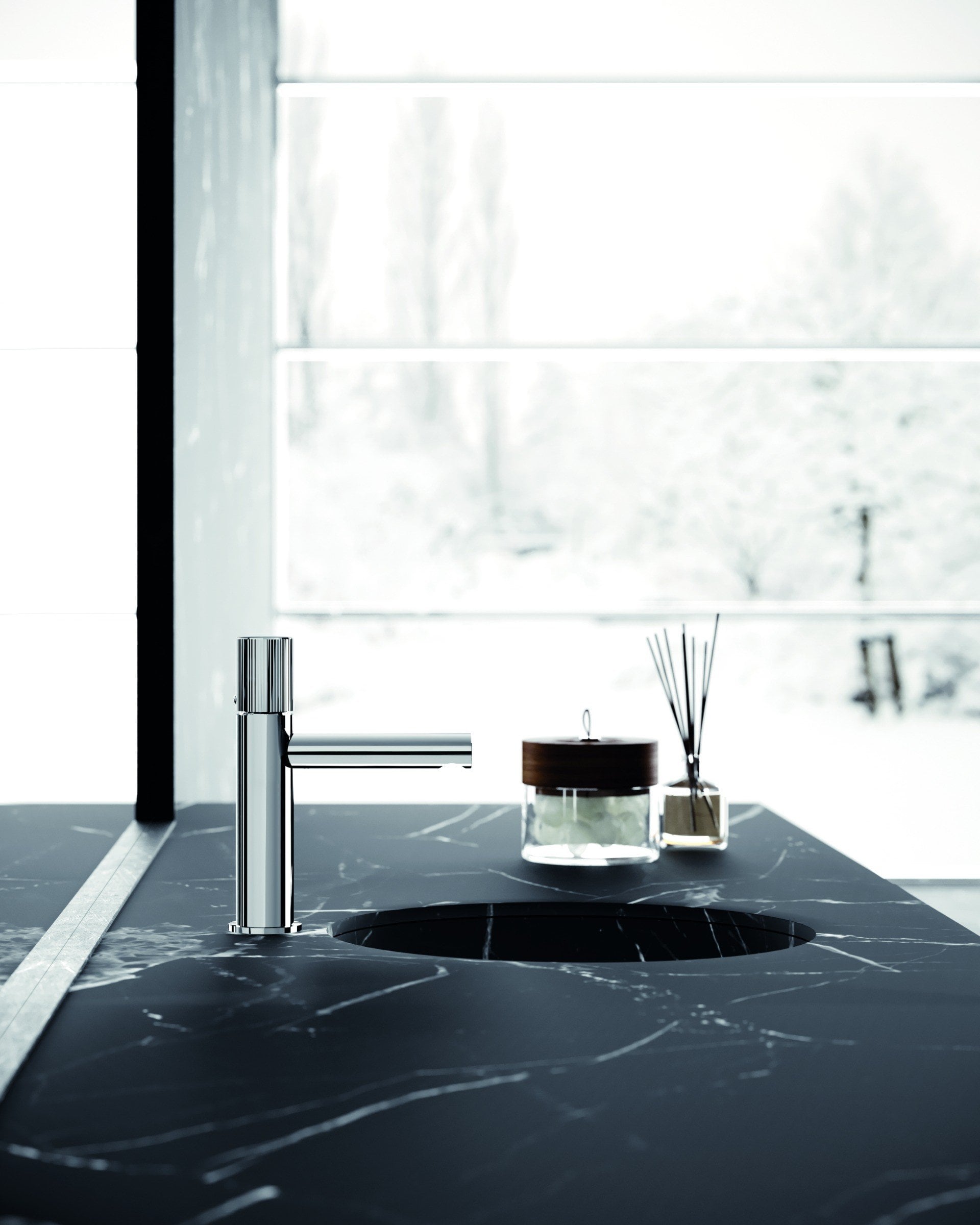 Baie minimalistă în marmură neagră | Inspirație Baie Modern