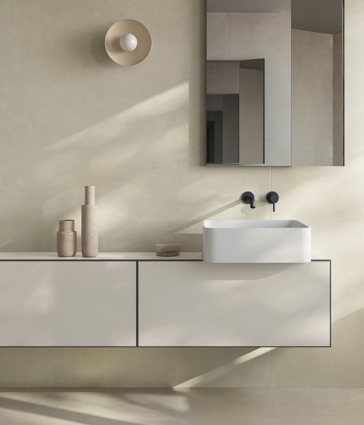 Baie minimalistă în tonuri calde | Inspirație Baie Modern