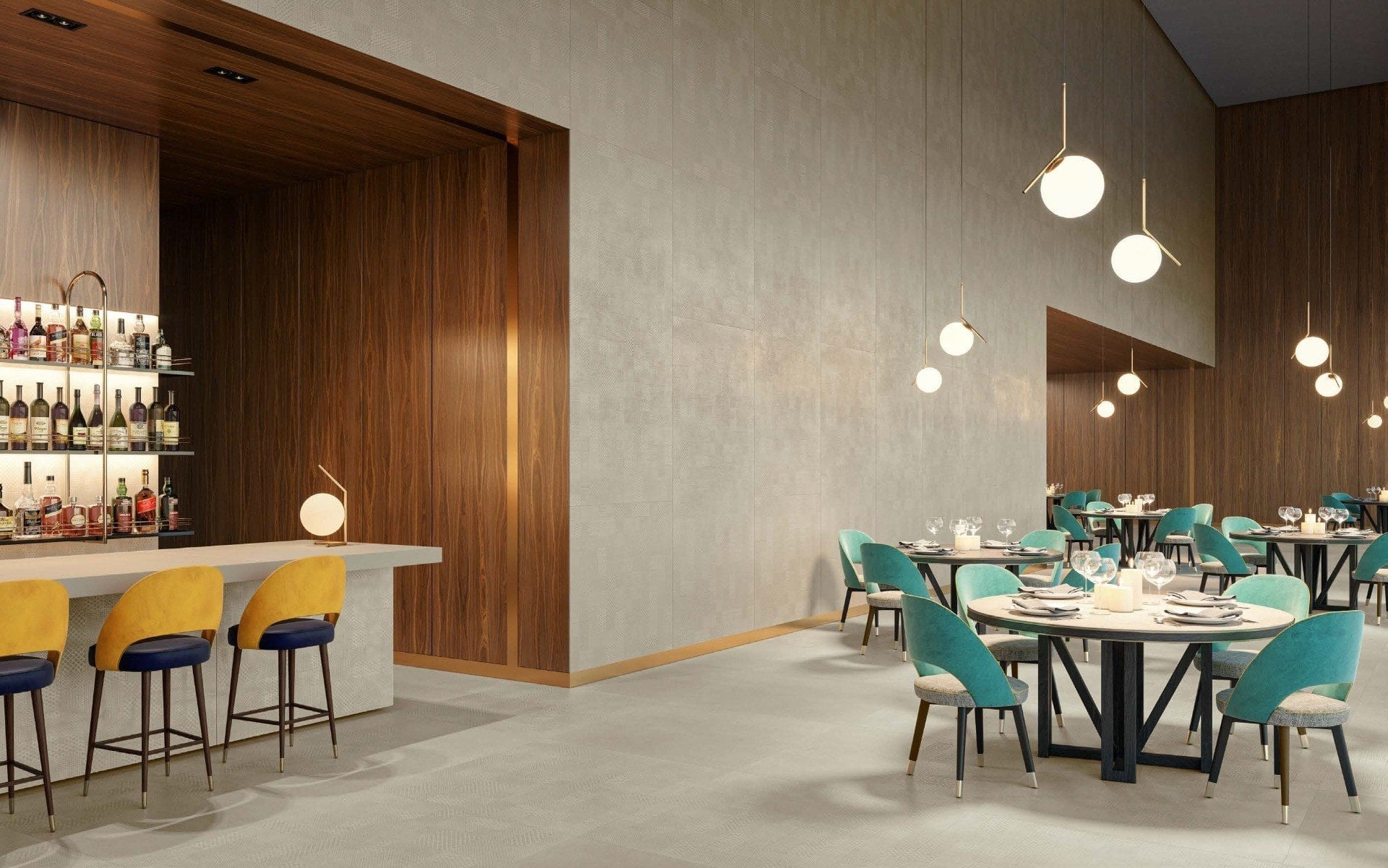 Restaurant urban, lemn și texturi | Inspirație Baie Modern