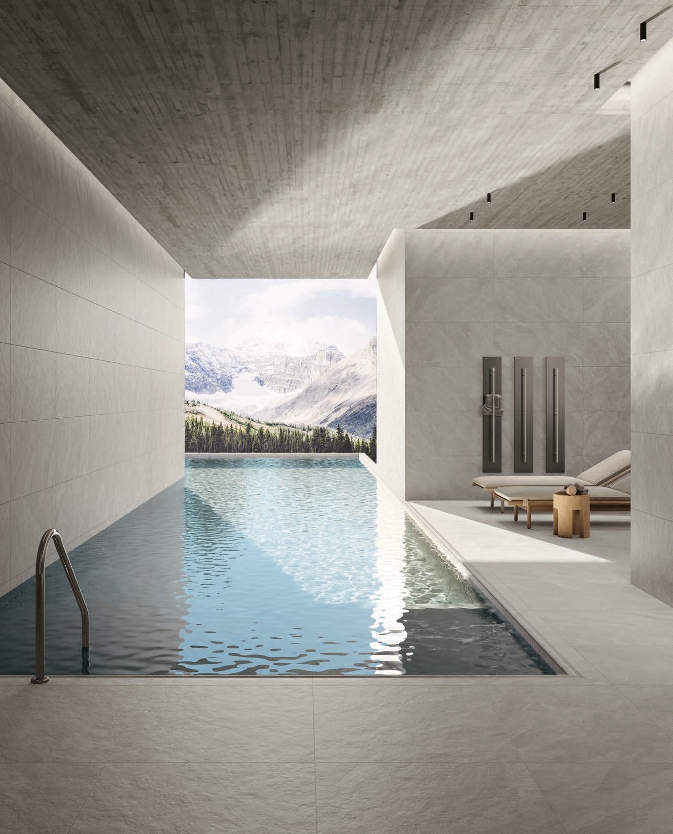 Piscina interioară cu vedere montană | Inspirație Terasă Modern