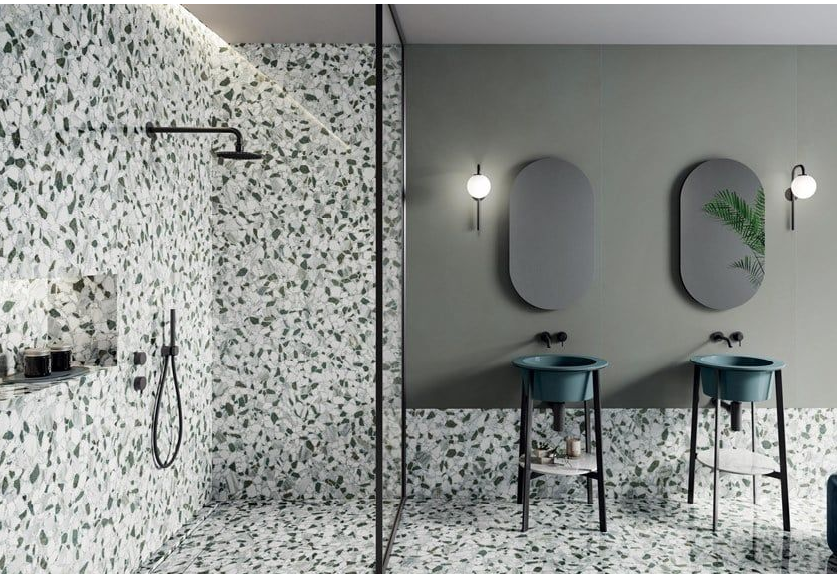 Baie modernă cu accente terrazzo | Inspirație Baie Modern