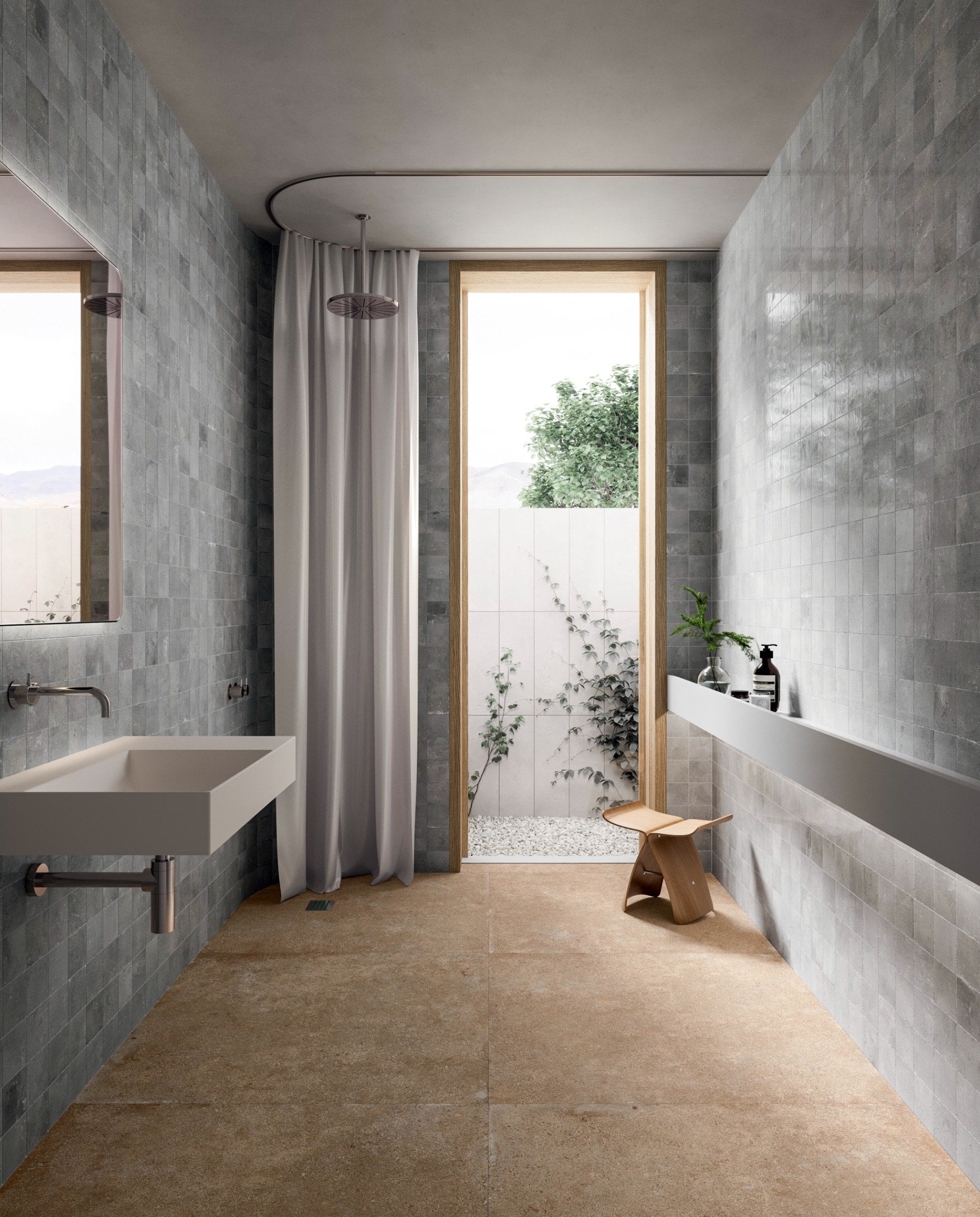 Baie spa cu grădină interioară | Inspirație Baie Minimalist