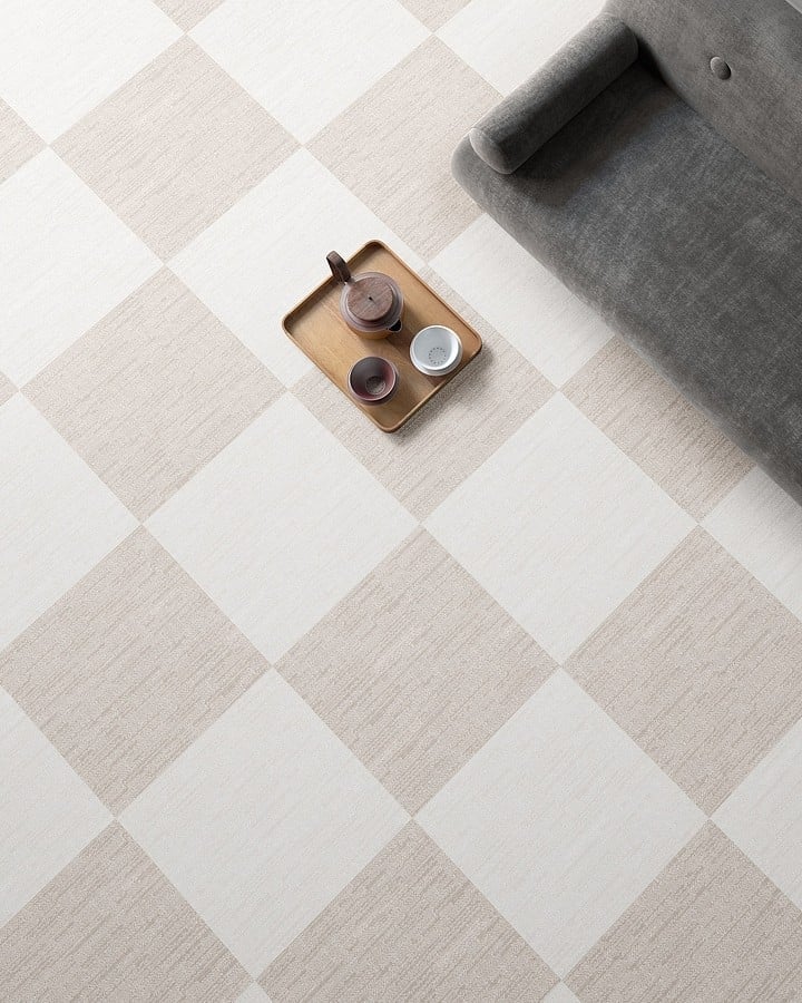 Living minimalist în carouri calde | Inspirație Baie Modern