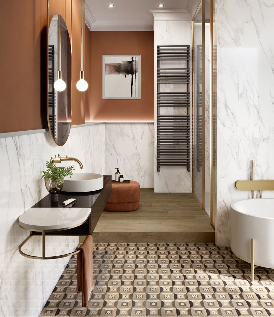 Baie modernă cu accente calde | Inspirație Baie Modern