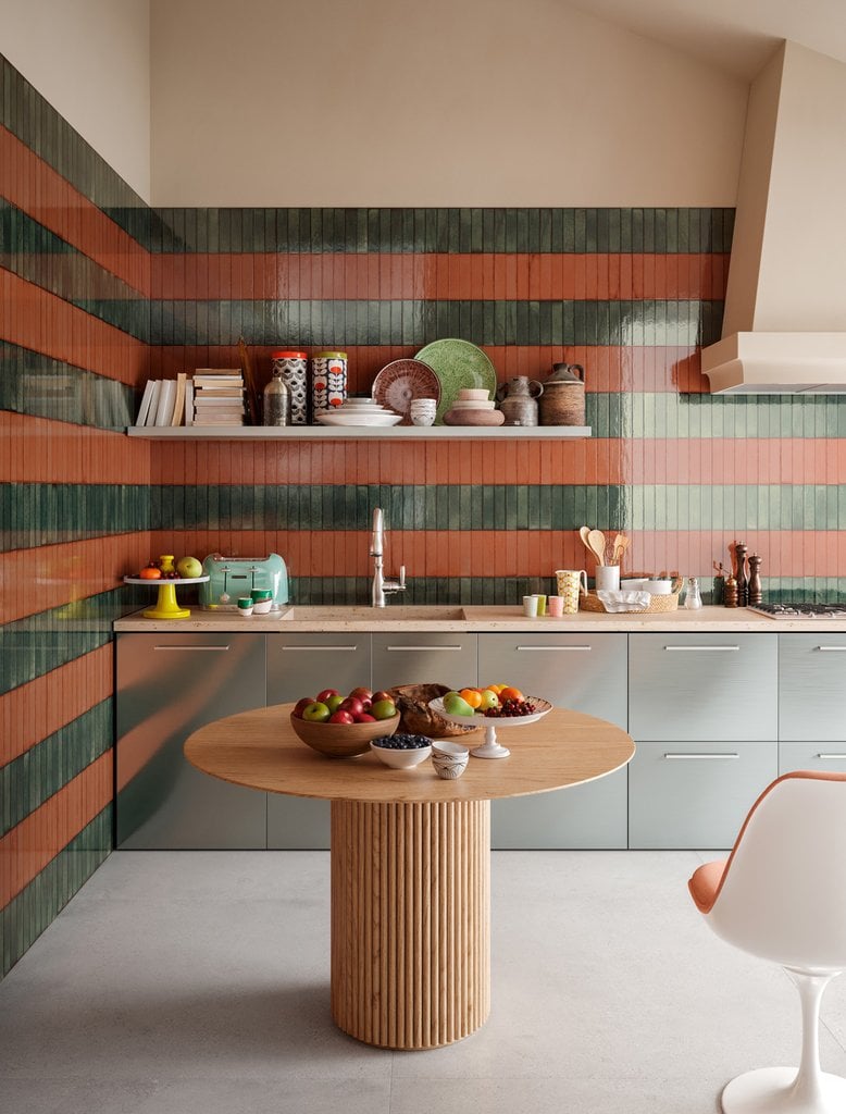 Bucătărie jucăușă cu accente teracotă | Inspirație Baie Modern