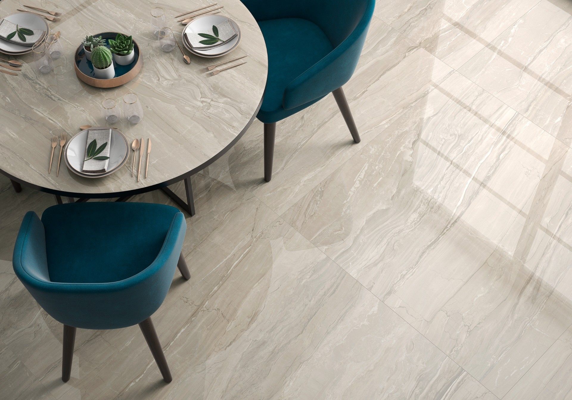Dining în tonuri de marmură | Inspirație Baie Modern
