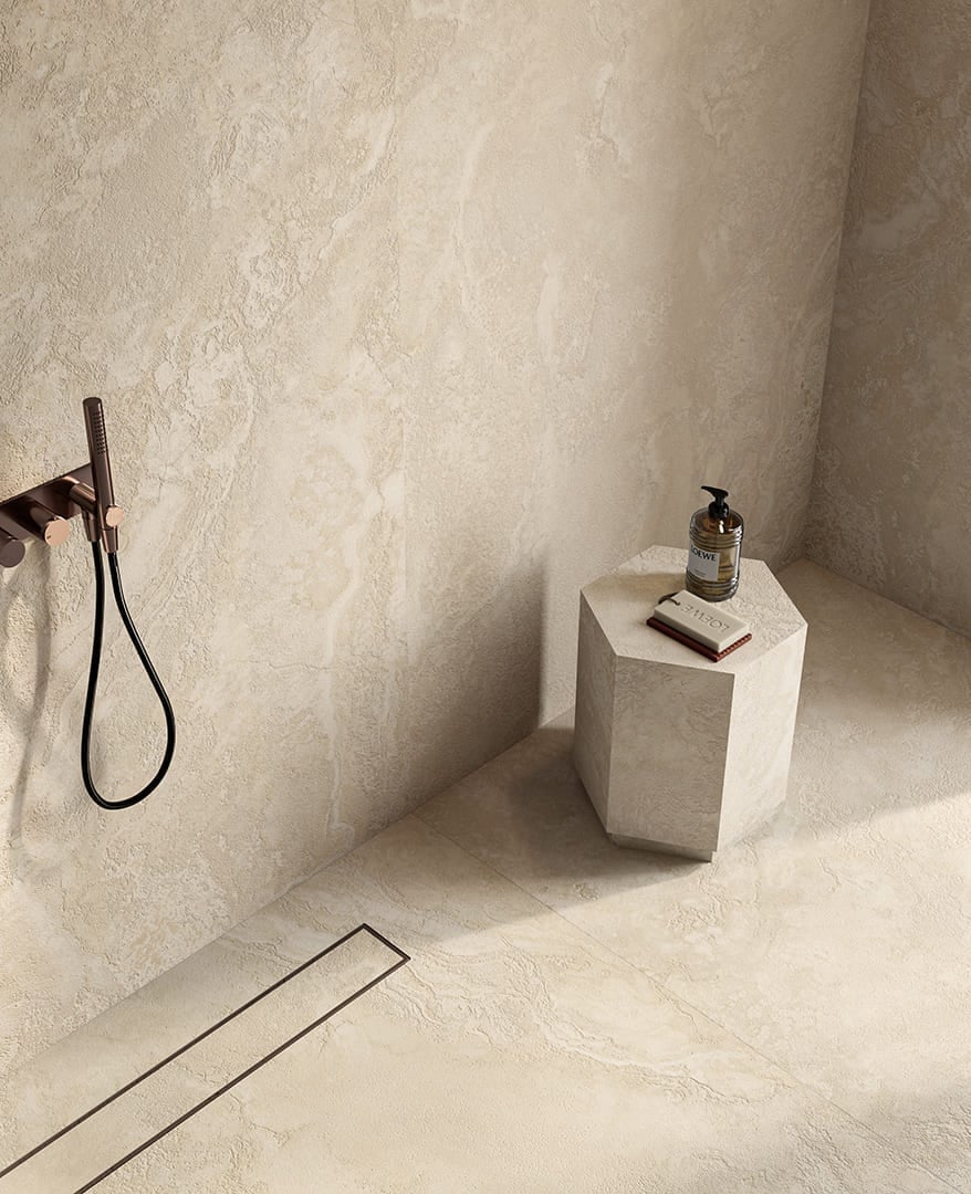 Duș spa cu tonuri calde | Inspirație Baie Modern