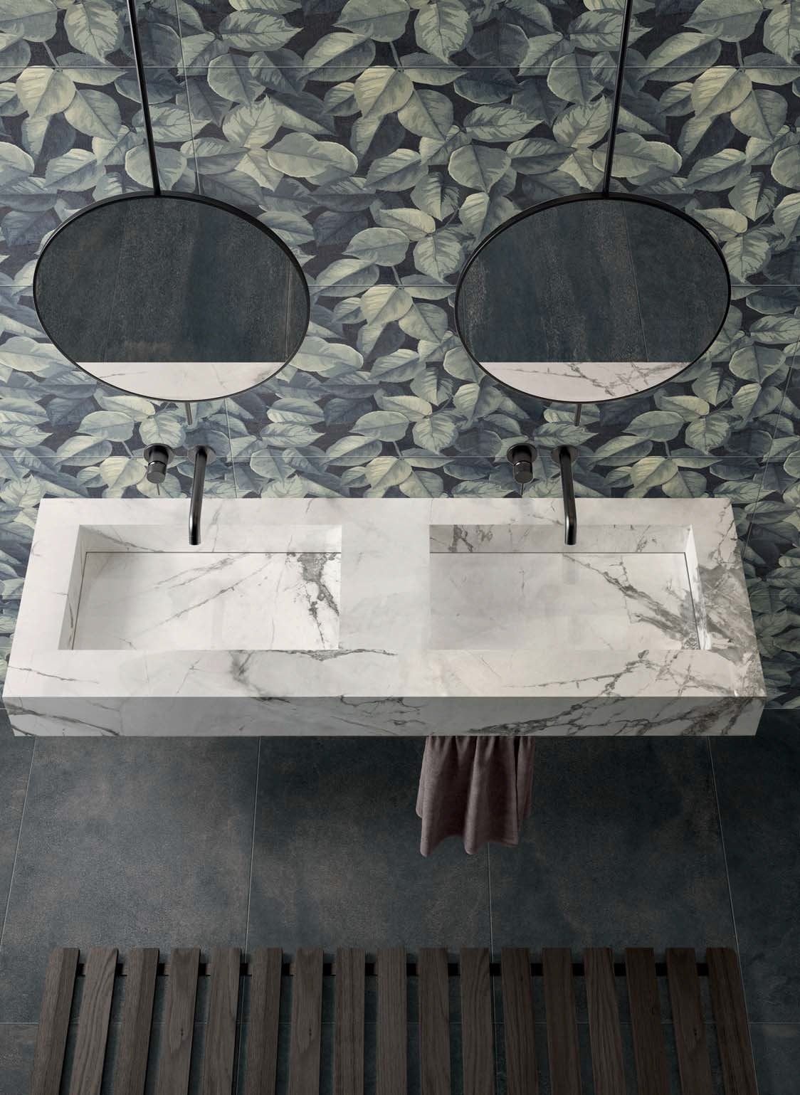 Baie tropicală cu marmură | Inspirație Baie Modern