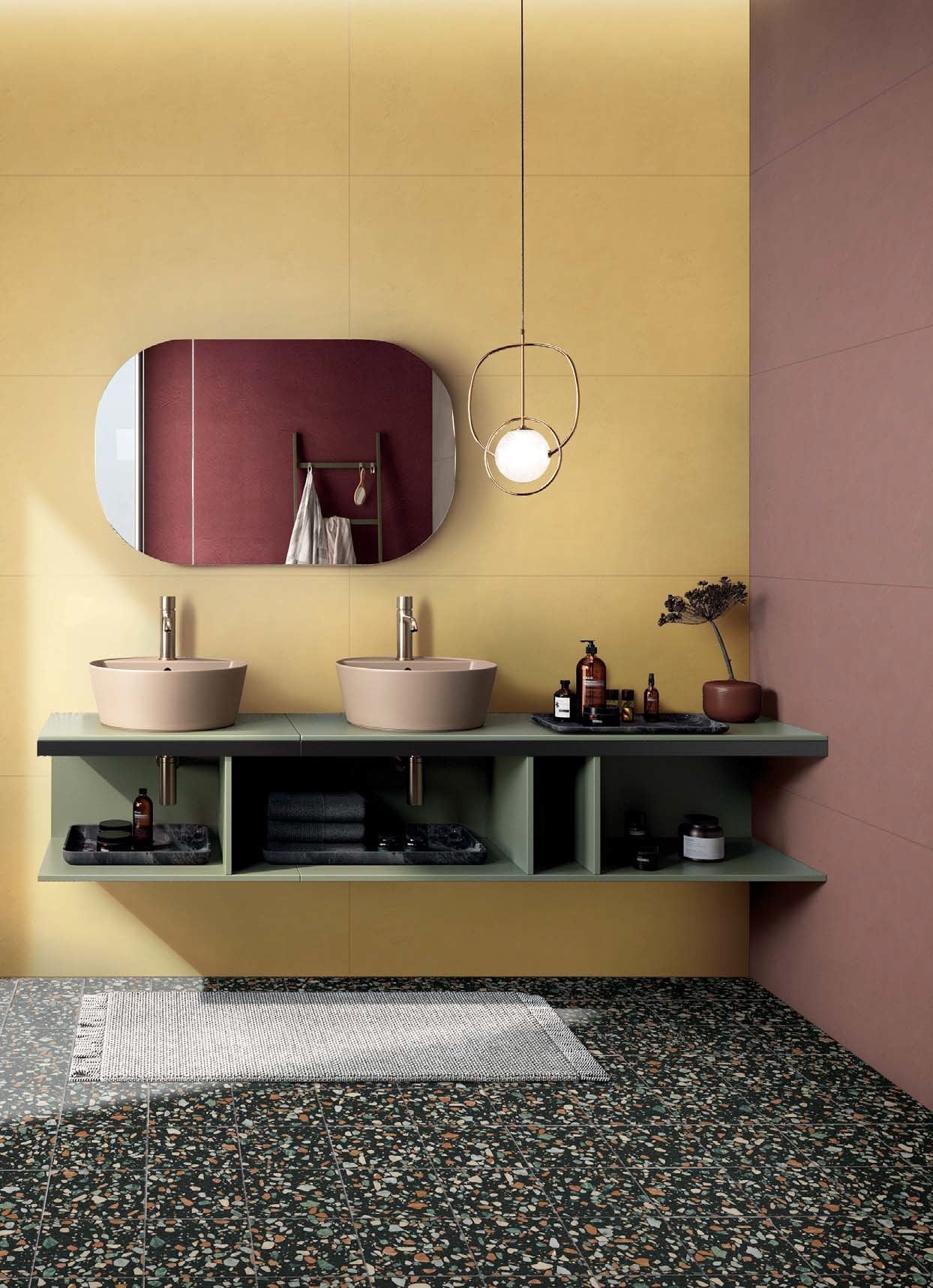 Baie eclectică în tonuri calde | Inspirație Baie Modern