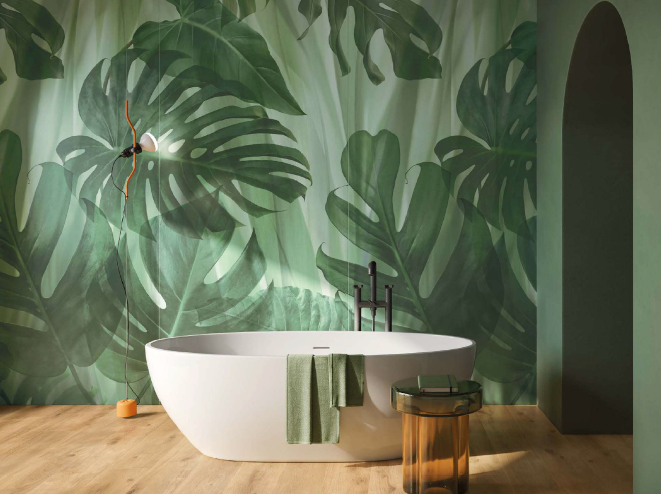 Baie tropicală cu accent verde | Inspirație Baie Rustic