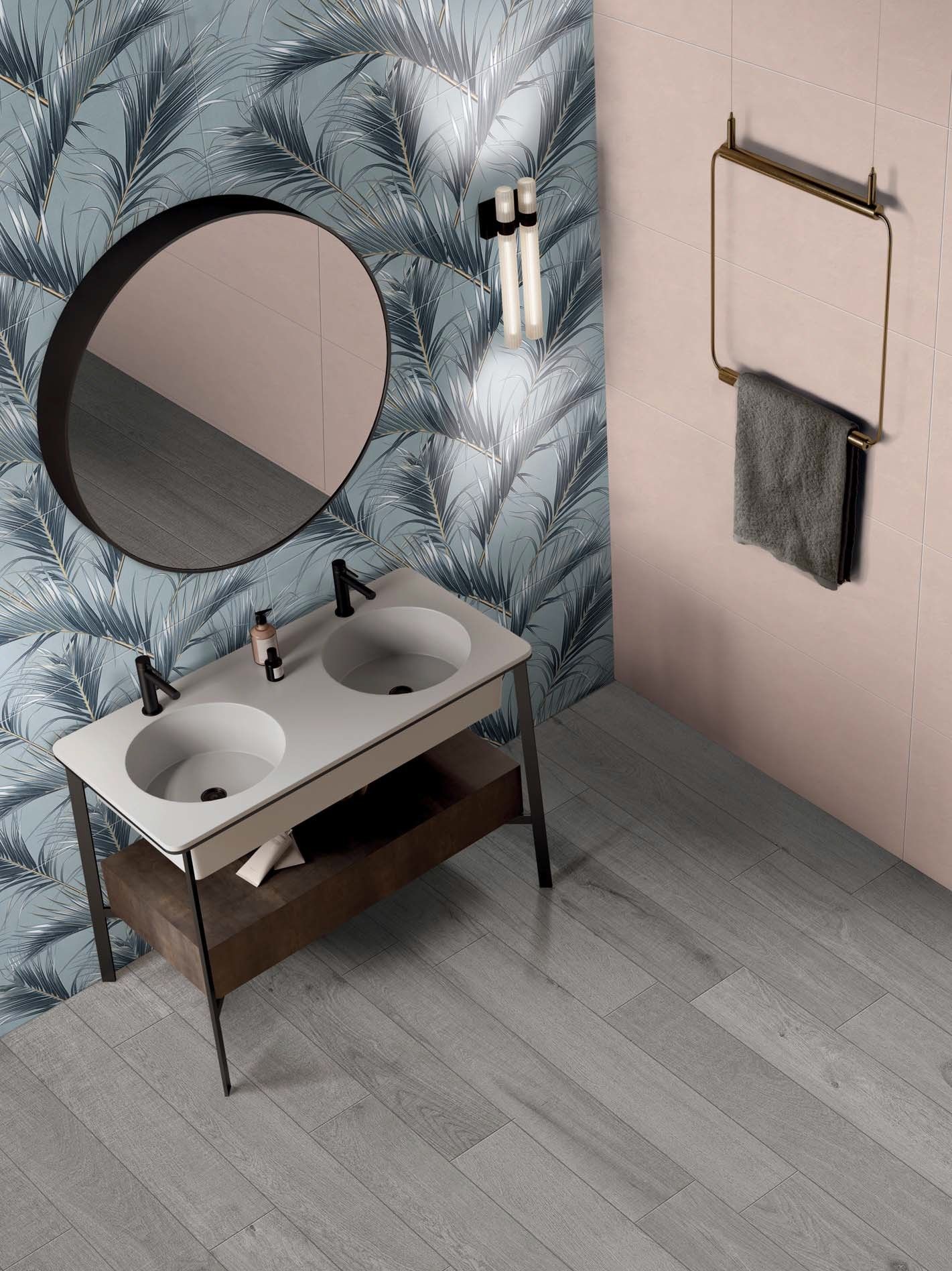 Baie tropicală cu accente pastel | Inspirație Baie Modern