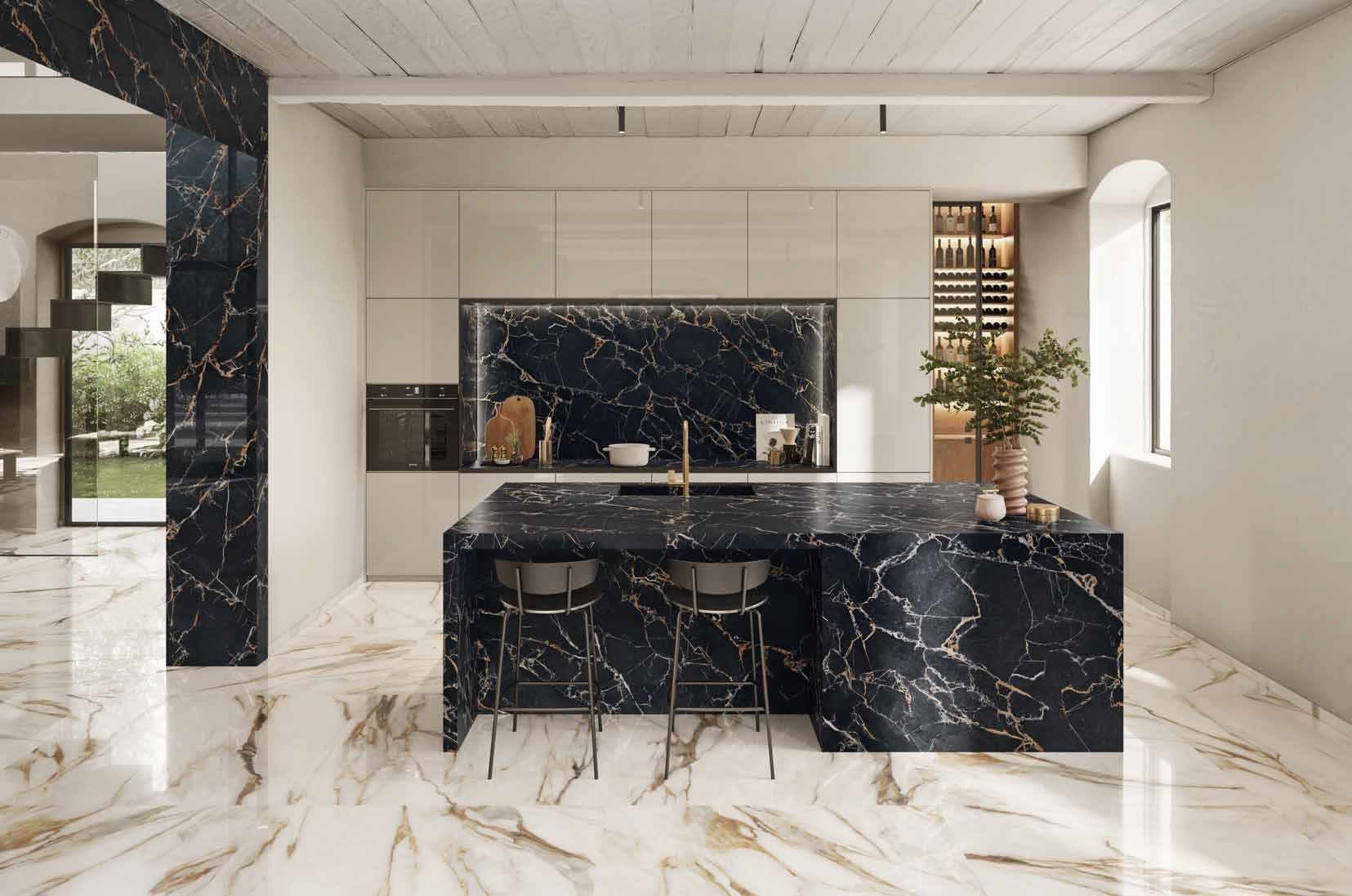 Bucătărie modernă cu accente aurii | Inspirație Bucătărie Minimalist